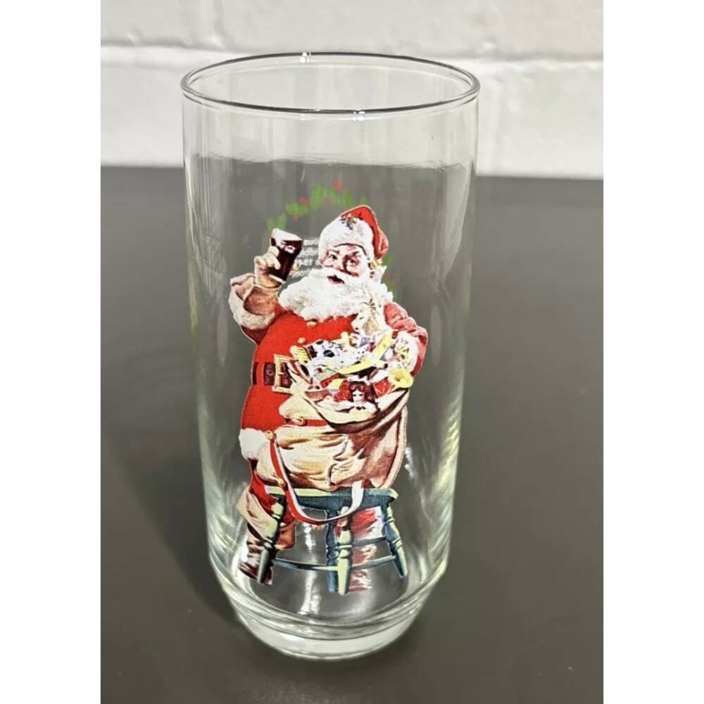 Vintage Coca Cola Coke Haddon Sundblom Santa Christmas 6" High Glass- 1…